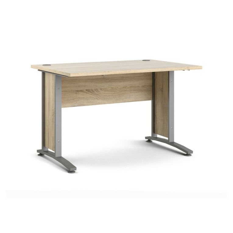 Scrivania Albertine, Scrittoio multiuso, Tavolo per ufficio porta PC, Piano di lavoro, 120x80 h75 cm, Grigio e Quercia