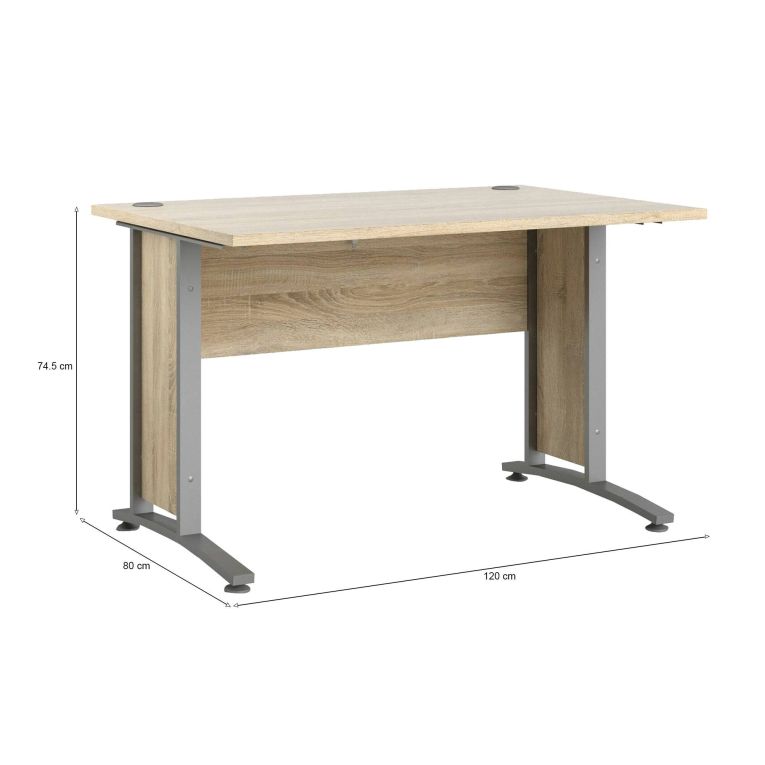 Scrivania Albertine, Scrittoio multiuso, Tavolo per ufficio porta PC, Piano di lavoro, 120x80 h75 cm, Grigio e Quercia