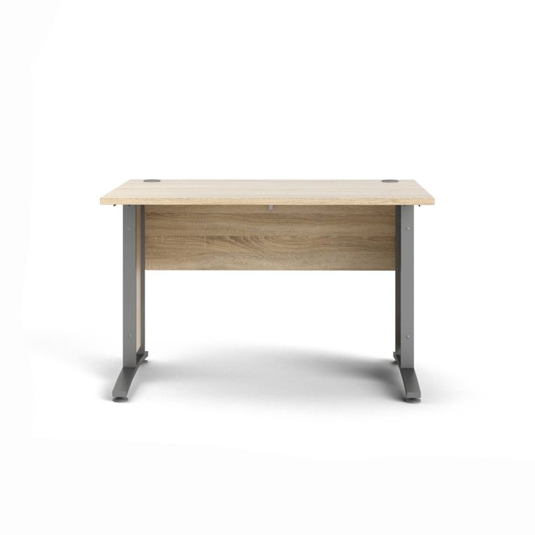 Scrivania Albertine, Scrittoio multiuso, Tavolo per ufficio porta PC, Piano di lavoro, 120x80 h75 cm, Grigio e Quercia