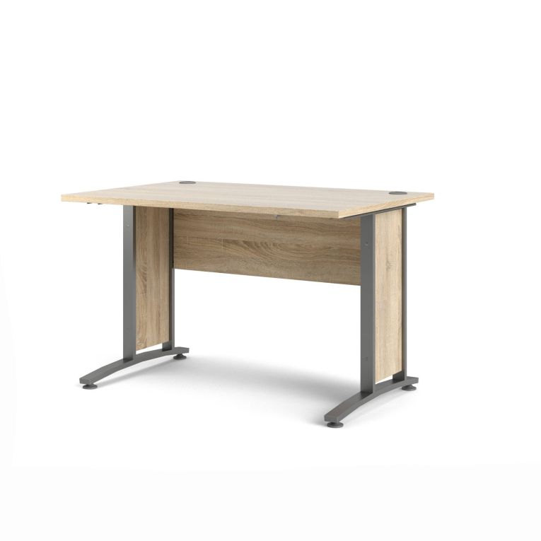 Scrivania Albertine, Scrittoio multiuso, Tavolo per ufficio porta PC, Piano di lavoro, 120x80 h75 cm, Grigio e Quercia