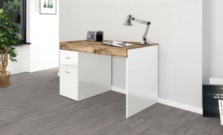 Scrivania Alpaca, cm 100x60h75, Bianco lucido e Acero