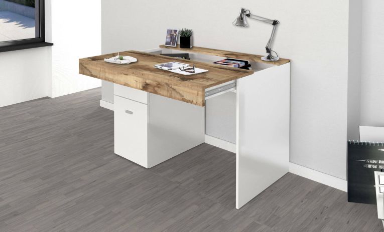 Scrivania Alpaca, cm 100x60h75, Bianco lucido e Acero