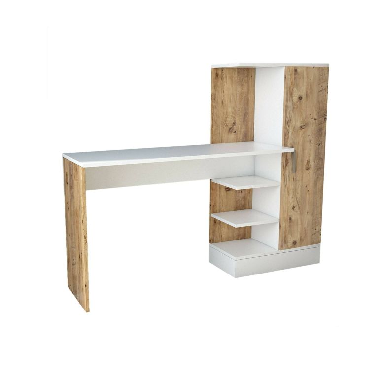 Scrivania Ancha, Scrittoio angolare, Tavolo ufficio multiuso, Scrivania salvaspazio multi posizione, 152x40h120 cm, Quercia e Bianco