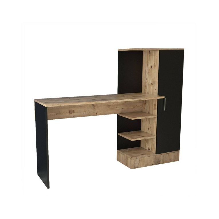 Scrivania Ancha, Scrittoio angolare, Tavolo ufficio multiuso, Scrivania salvaspazio multi posizione, 152x40h120 cm, Quercia e Nero