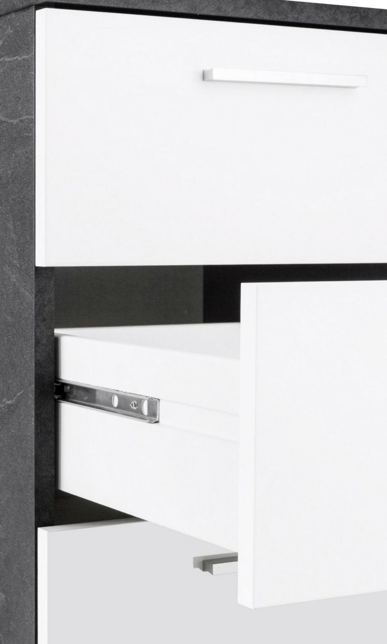 Scrivania angolare ardesia e bianca lucida 180x60cm con 3 cassetti - Ascuby