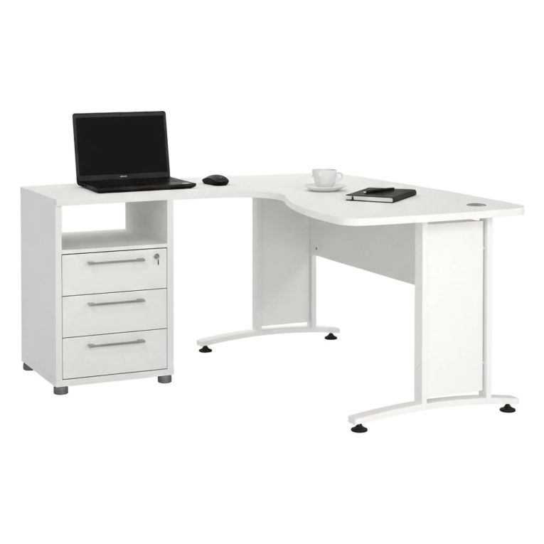 Scrivania angolare bianca 159x150cm con 3 cassetti - Estong
