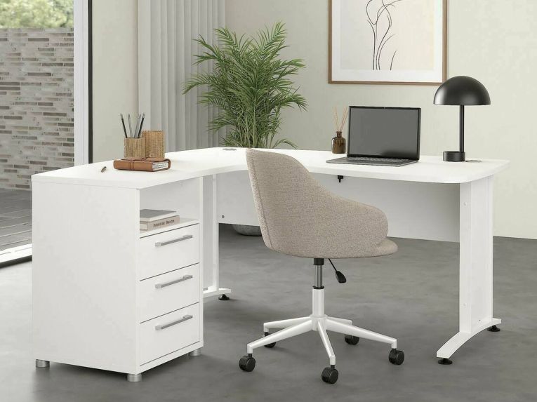 Scrivania angolare bianca 159x150cm con 3 cassetti - Estong