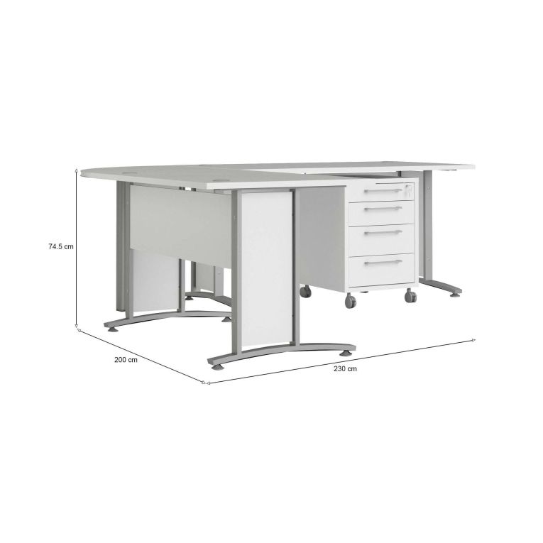 Scrivania angolare bianca e grigia 230x200cm con 4 cassetti - Agerato