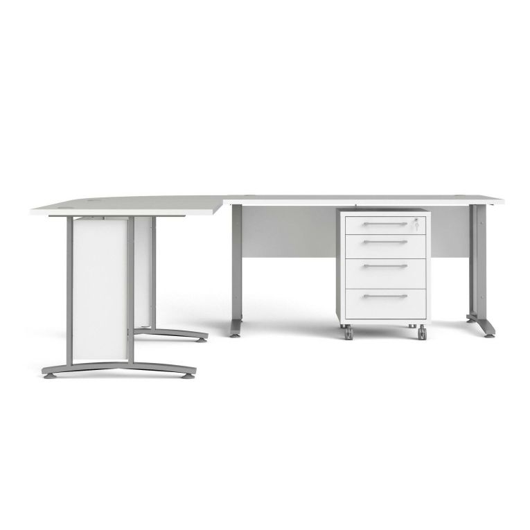 Scrivania angolare bianca e grigia 230x200cm con 4 cassetti - Agerato