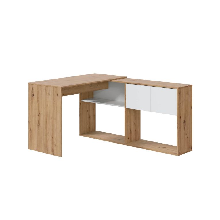 Scrivania angolare bianca e legno 108x140cm con libreria - Apogee