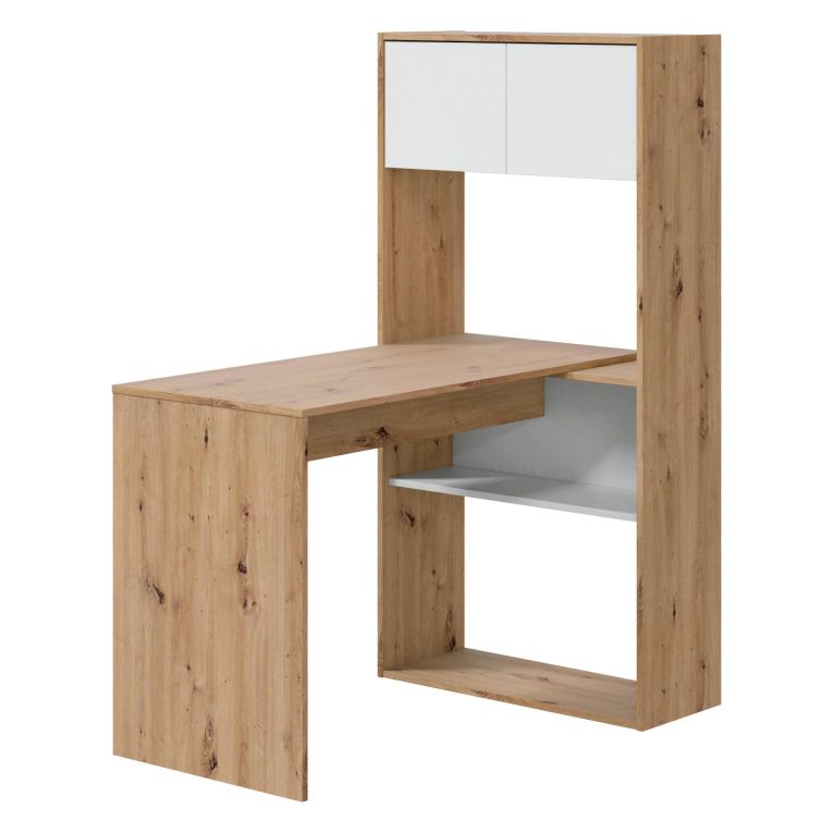 Scrivania angolare bianca e legno 108x140cm con libreria - Apogee