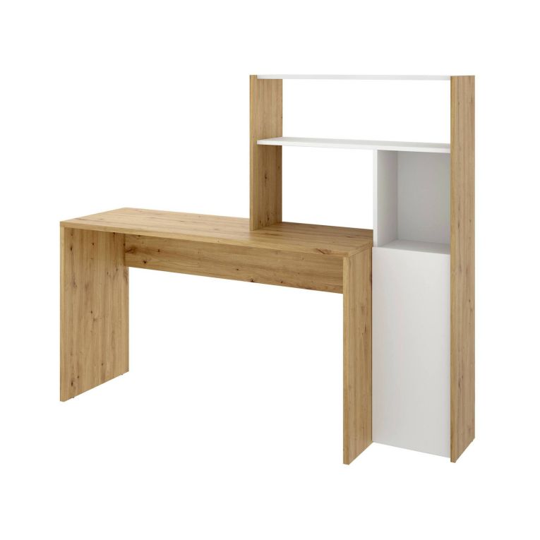 Scrivania angolare bianca e rovere nodi 110x81cm con libreria - Aiden