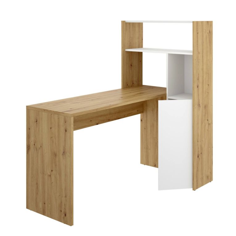 Scrivania angolare bianca e rovere nodi 110x81cm con libreria - Aiden