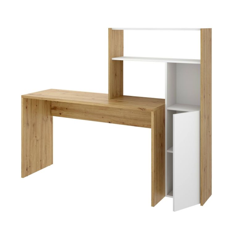 Scrivania angolare bianca e rovere nodi 110x81cm con libreria - Aiden