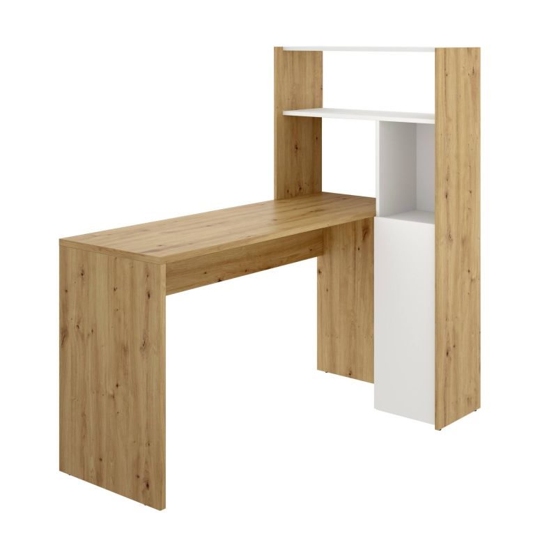 Scrivania angolare bianca e rovere nodi 110x81cm con libreria - Aiden