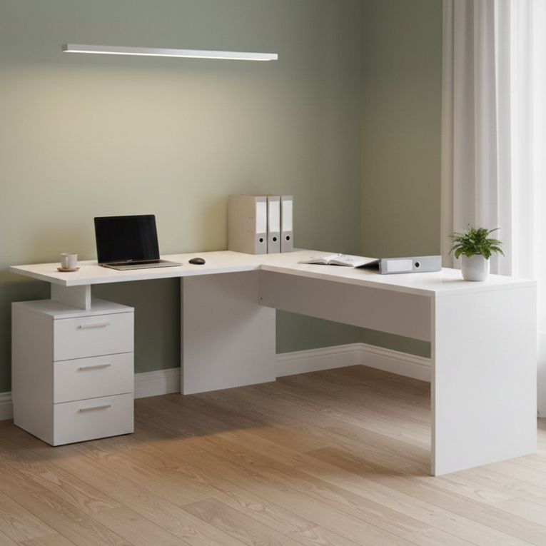 Scrivania angolare bianca lucida 180x60cm da ufficio - Ascuby