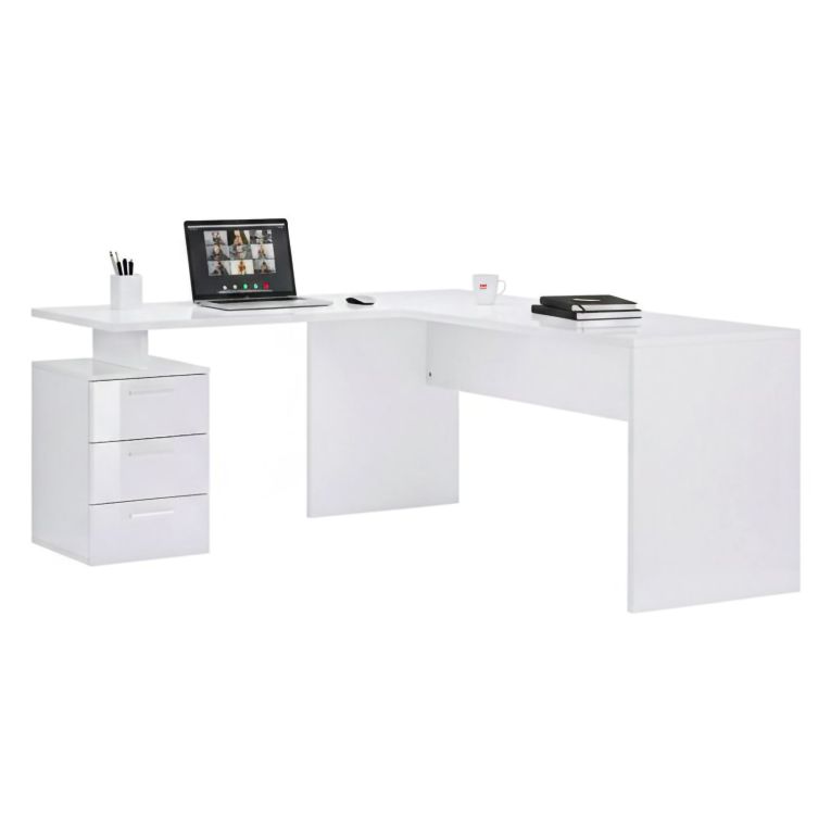 Scrivania angolare bianca lucida 180x60cm da ufficio - Ascuby