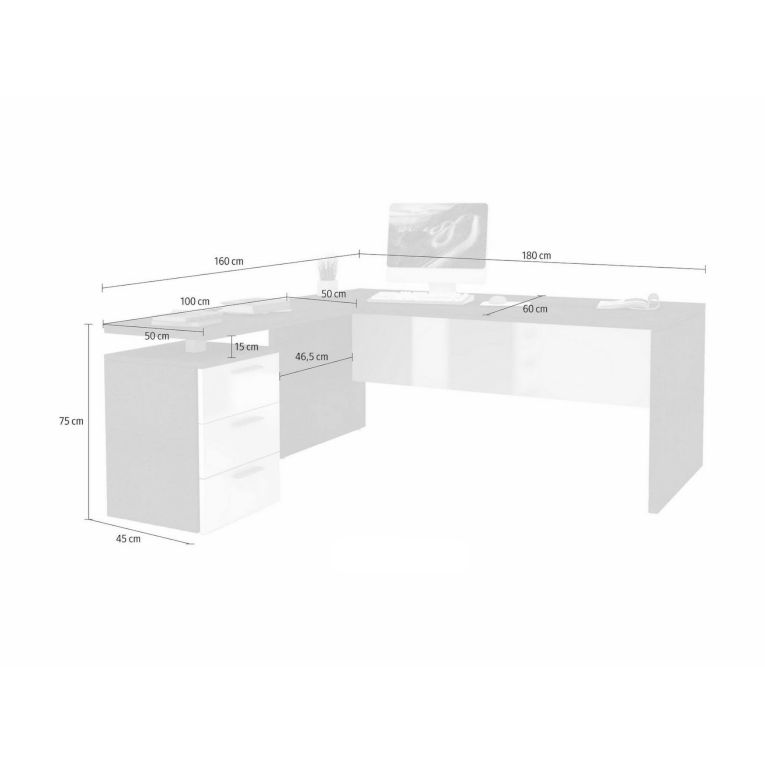 Scrivania angolare bianca lucida 180x60cm da ufficio - Ascuby