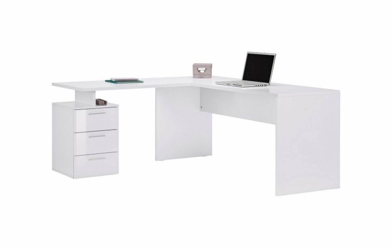 Scrivania angolare bianca lucida 180x60cm da ufficio - Ascuby