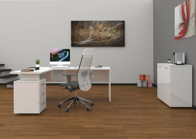 Scrivania angolare bianca lucida 180x60cm da ufficio - Ascuby