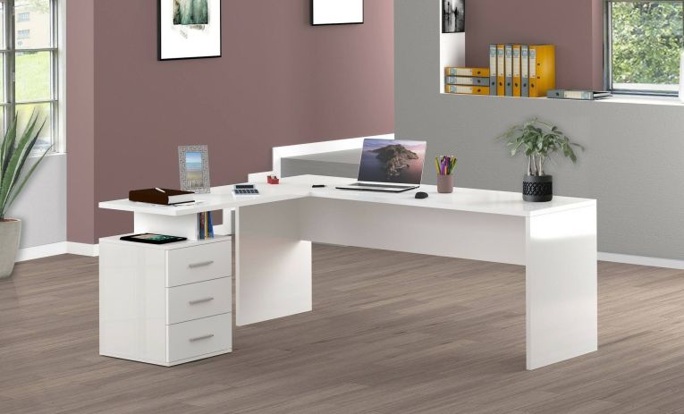 Scrivania angolare bianca lucida 180x60cm da ufficio - Ascuby