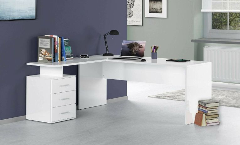 Scrivania angolare bianca lucida 180x60cm da ufficio - Ascuby