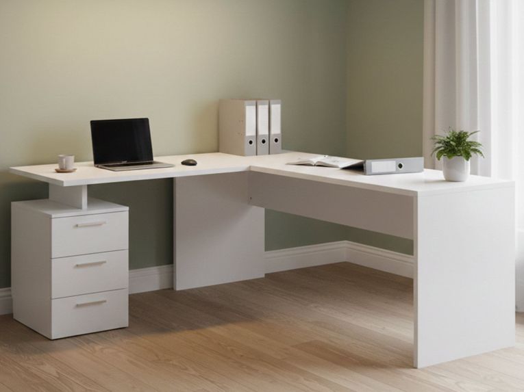 Scrivania angolare bianca lucida 180x60cm da ufficio - Ascuby
