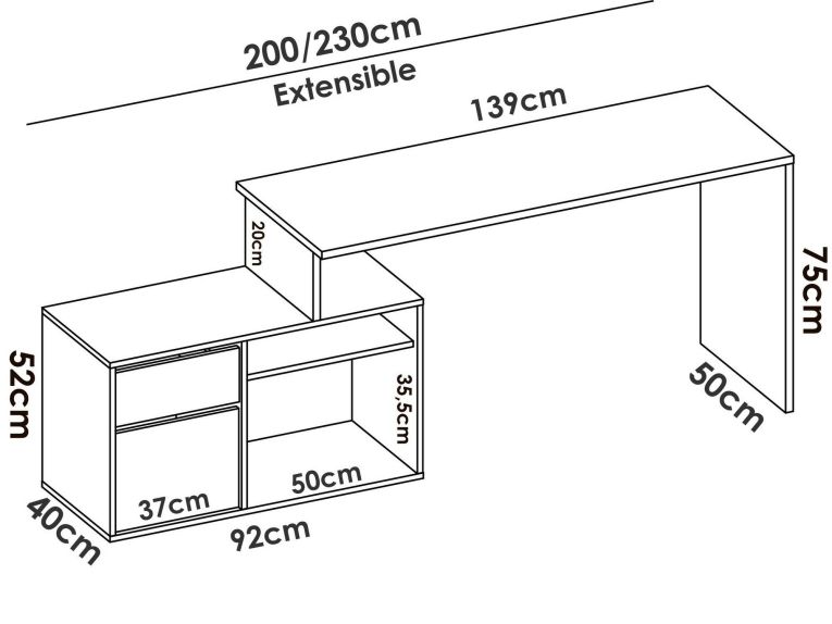 Scrivania angolare bianca lucida e legno 139x92cm con 1 cassetto - Andor