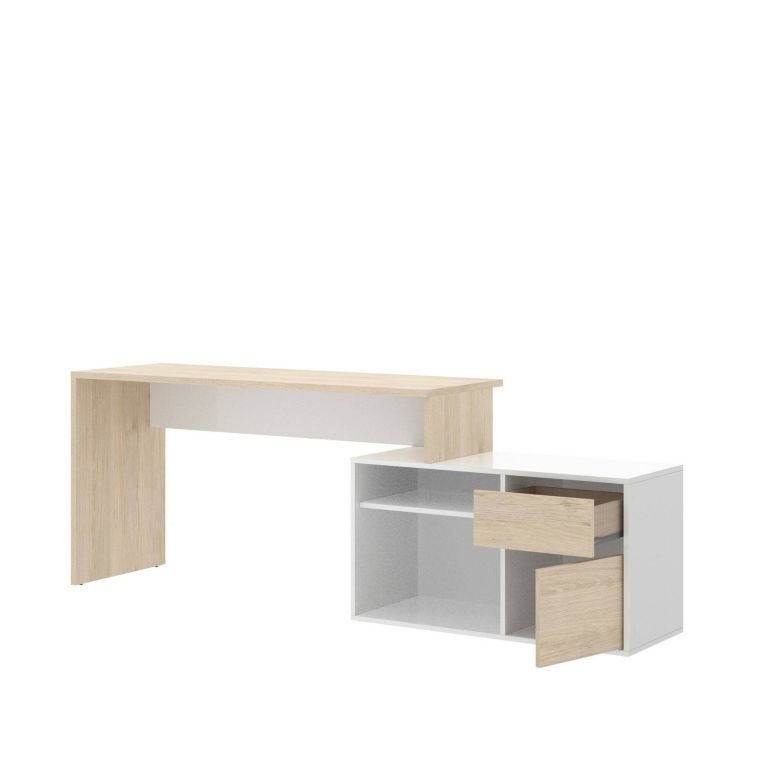 Scrivania angolare bianca lucida e legno 139x92cm con 1 cassetto - Andor