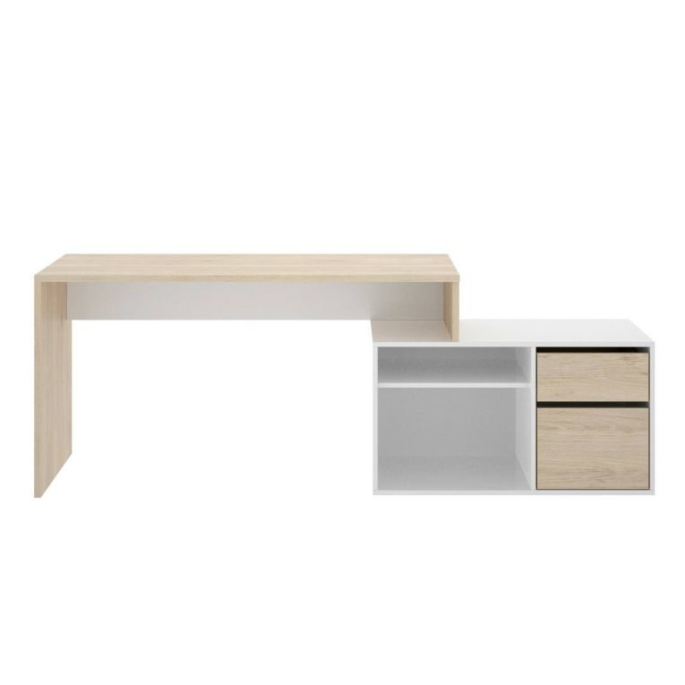 Scrivania angolare bianca lucida e legno 139x92cm con 1 cassetto - Andor