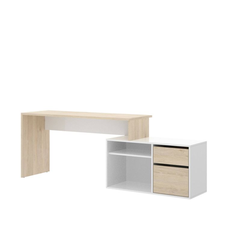 Scrivania angolare bianca lucida e legno 139x92cm con 1 cassetto - Andor
