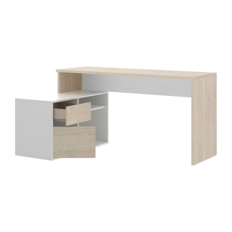 Scrivania angolare bianca lucida e legno 139x92cm con 1 cassetto - Andor
