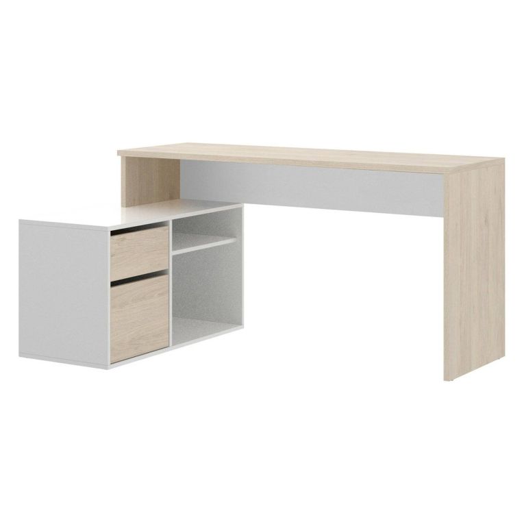 Scrivania angolare bianca lucida e legno 139x92cm con 1 cassetto - Andor