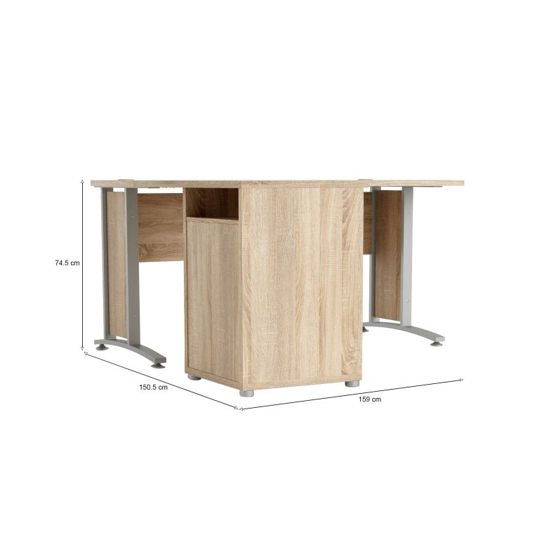 Scrivania angolare grigia e quercia 159x150cm con 3 cassetti - Alfango