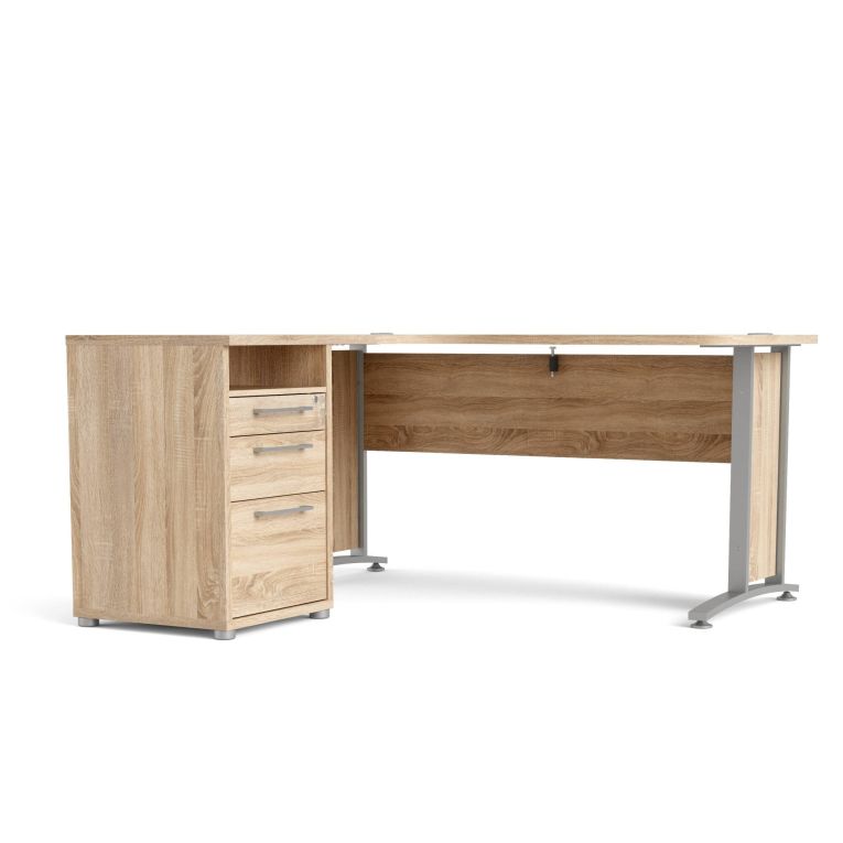 Scrivania angolare grigia e quercia 159x150cm con 3 cassetti - Alfango