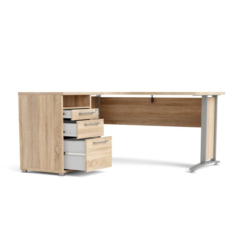 Scrivania angolare grigia e quercia 159x150cm con 3 cassetti - Alfango