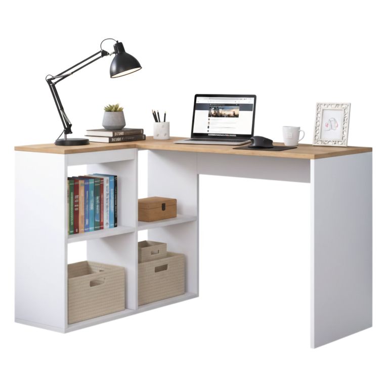 Scrivania angolare quercia e bianca 120x50cm con libreria - Montone