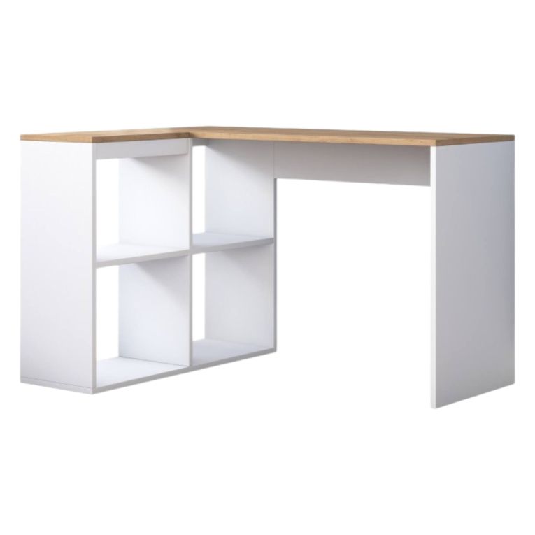 Scrivania angolare quercia e bianca 120x50cm con libreria - Montone