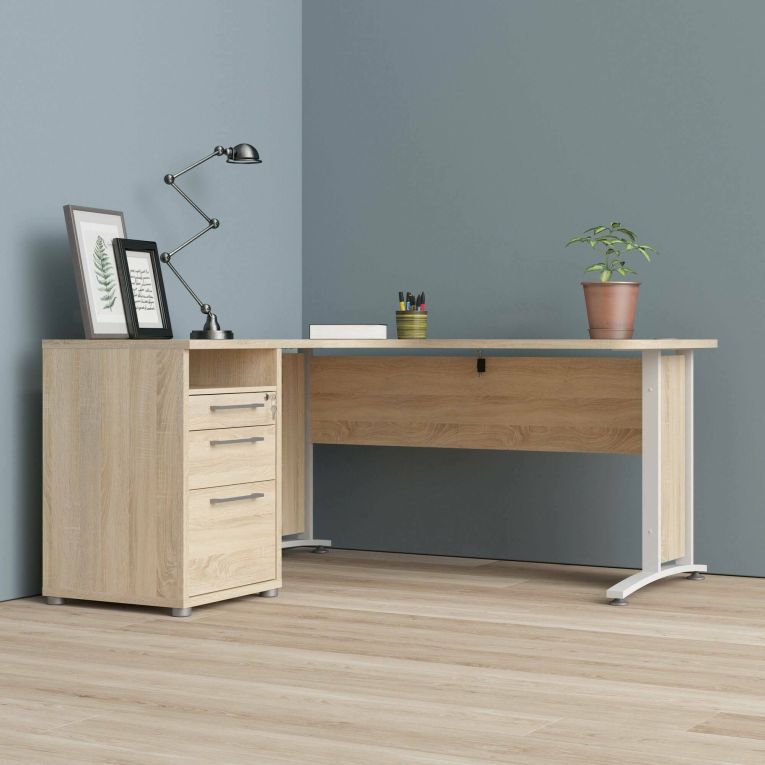Scrivania angolare quercia e bianca 159x150cm con 3 cassetti - Alfango