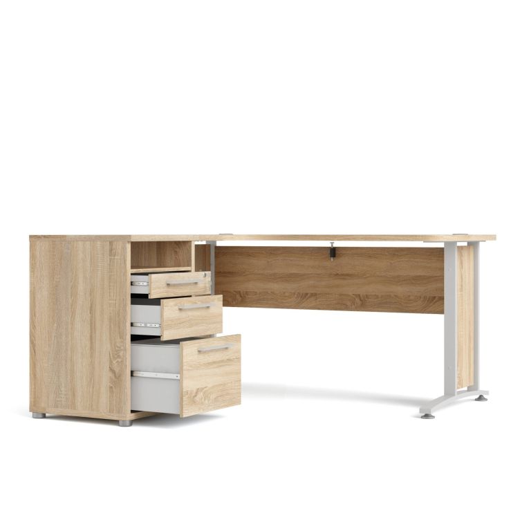 Scrivania angolare quercia e bianca 159x150cm con 3 cassetti - Alfango