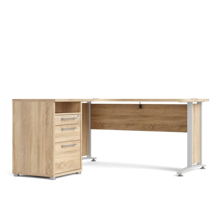 Scrivania angolare quercia e bianca 159x150cm con 3 cassetti - Alfango
