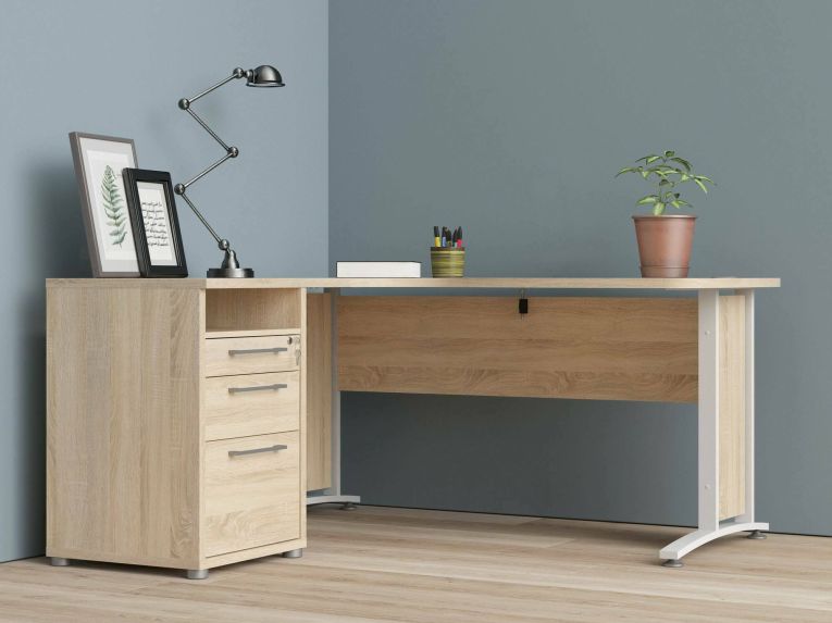 Scrivania angolare quercia e bianca 159x150cm con 3 cassetti - Alfango