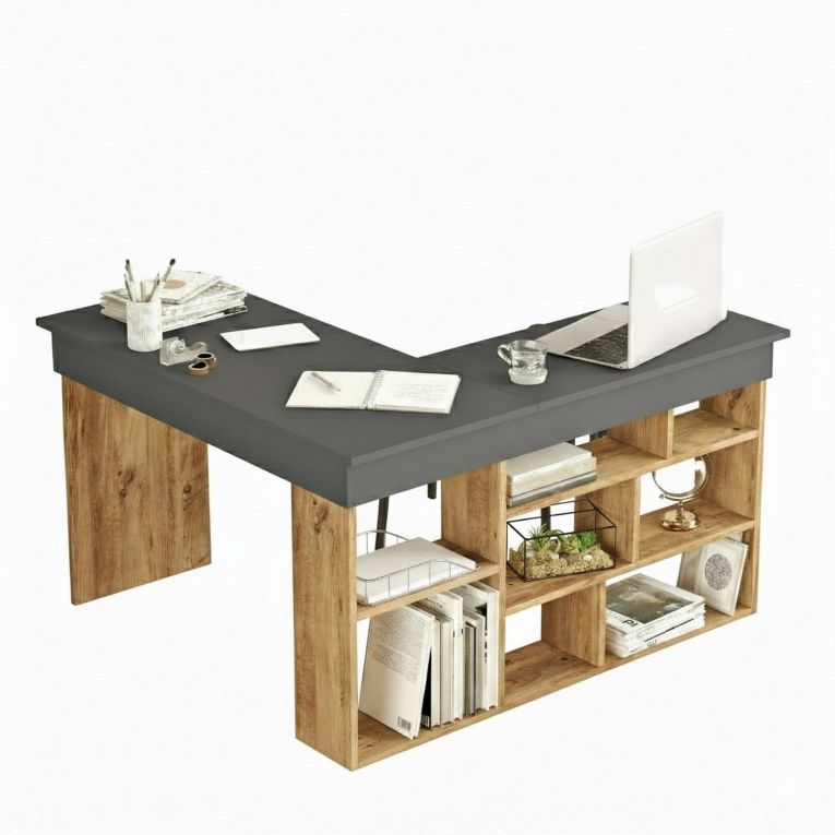Scrivania angolare quercia e nera 129x120cm - Altin