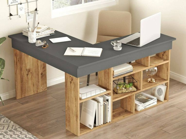 Scrivania angolare quercia e nera 129x120cm - Altin