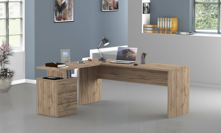 Scrivania angolare rovere 180x60cm con 3 cassetti - Ascuby