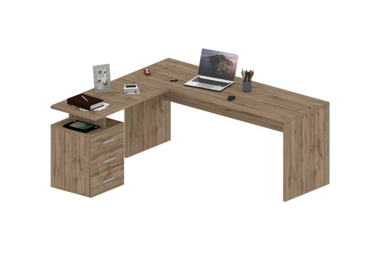 Scrivania angolare rovere 180x60cm con 3 cassetti - Ascuby