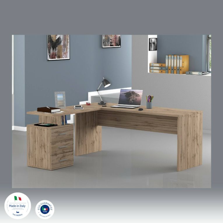 Scrivania angolare rovere 180x60cm con 3 cassetti - Ascuby
