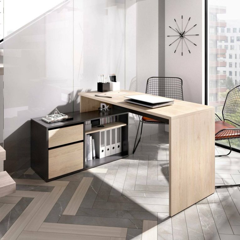 Scrivania angolare rovere e antracite 139x92cm con 1 cassetto - Andor