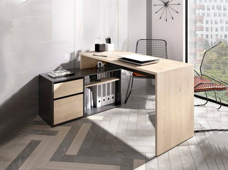 Scrivania angolare rovere e antracite 139x92cm con 1 cassetto - Andor