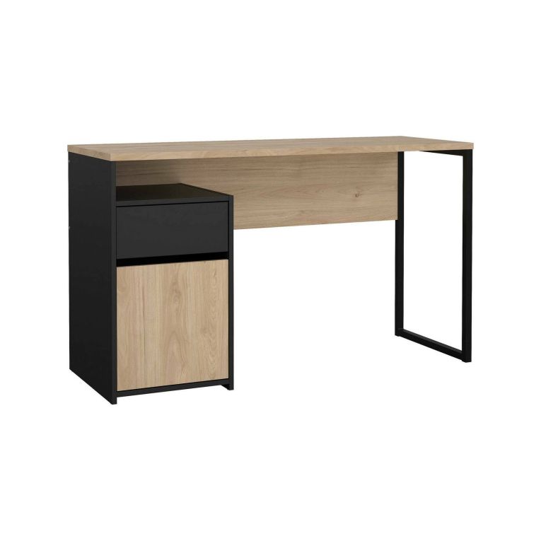 Scrivania Antoinett, Scrittoio multiuso, Tavolo per ufficio porta PC, Piano di lavoro, 48x130 h77 cm, Rovere e Nero